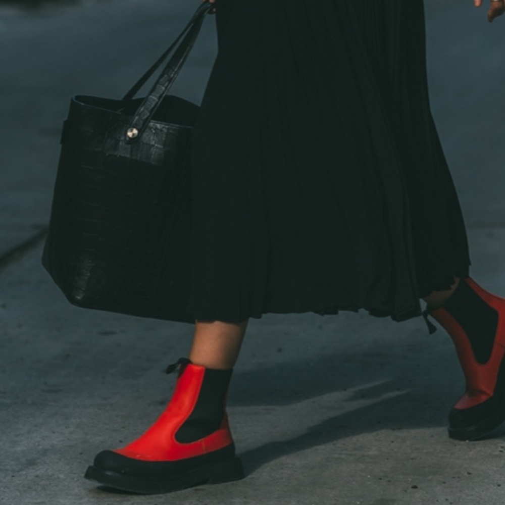 Celine Red and Black Ankle Boots